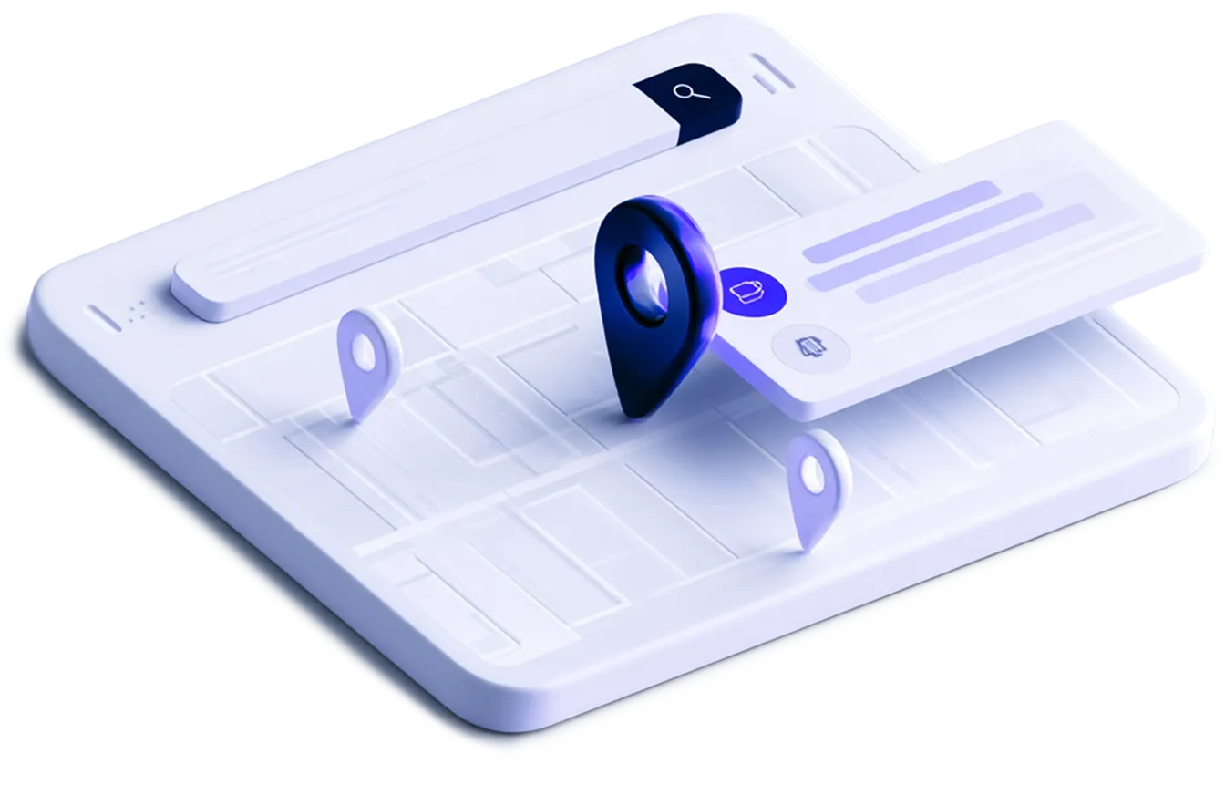 Local search visibility illustrated with search results and location markers